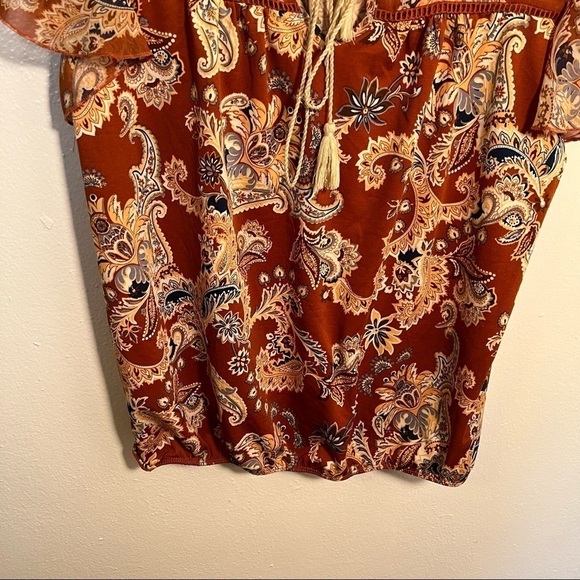 PerSeption Concept Blouse Tan Blue Paisley - Picture 4 of 10